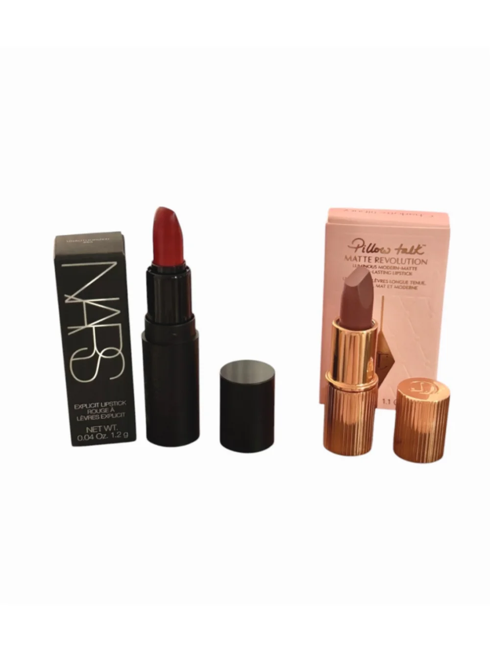 Mini NARS & Charlotte Tilbury Lipstick Set, true red and warm berry pink matte